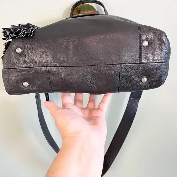 Joelle Hawkins Black Leather Tassels 2 Compartments Travel Luggage Duffle Bag - Picture 3 of 11